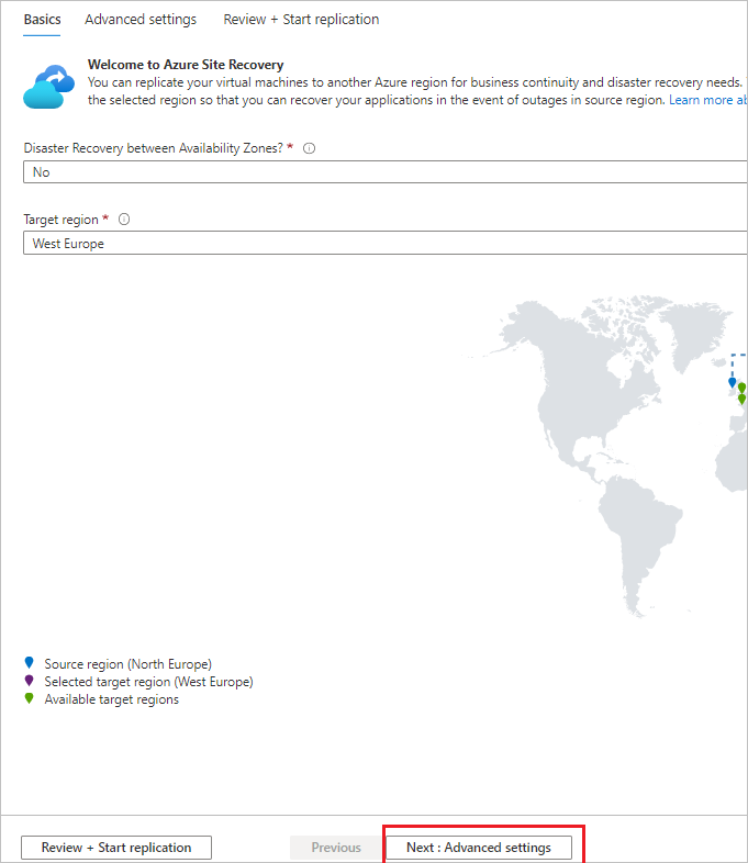 Set the basic disaster recovery options for a VM.