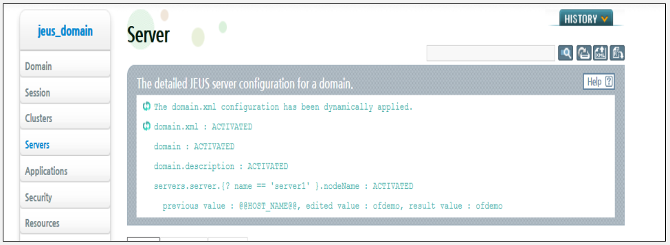 jeus_domain Sunucusu ekranı