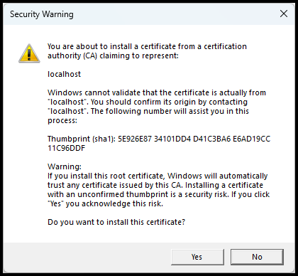 Güvenlik Uyarısı iletişim kutusu