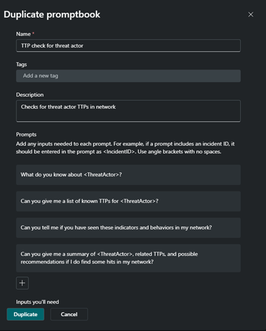 Screenshot of promptbook dialog box to make a copy of an existing promptbook.