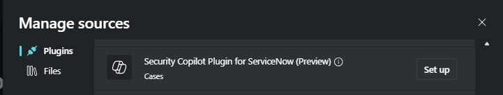 Image of setting up ServiceNow in manage resources panel