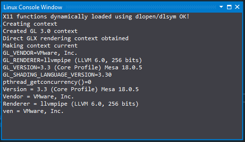 Visual Studio Linux Konsol Penceresinin ekran görüntüsü.