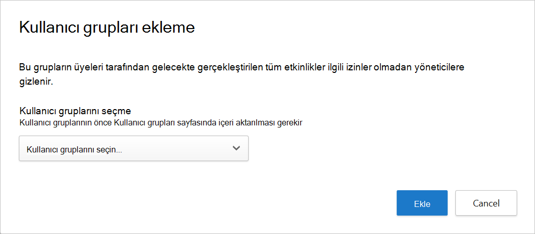 Kullanıcı grupları ekle iletişim kutusunu gösteren ekran görüntüsü.
