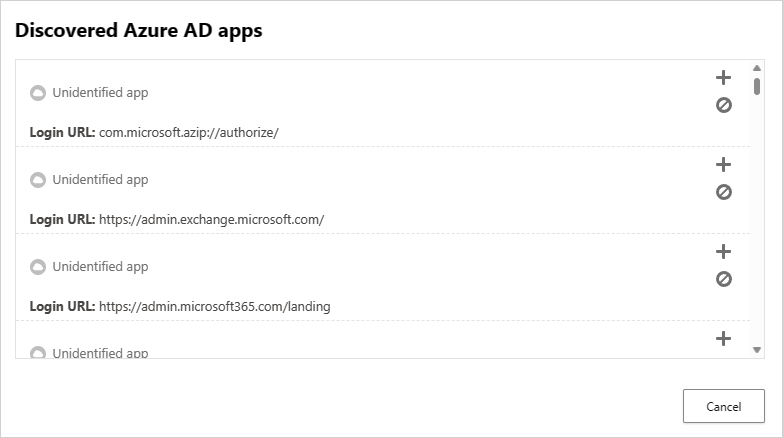 Conditional access app control discovered Azure AD apps.