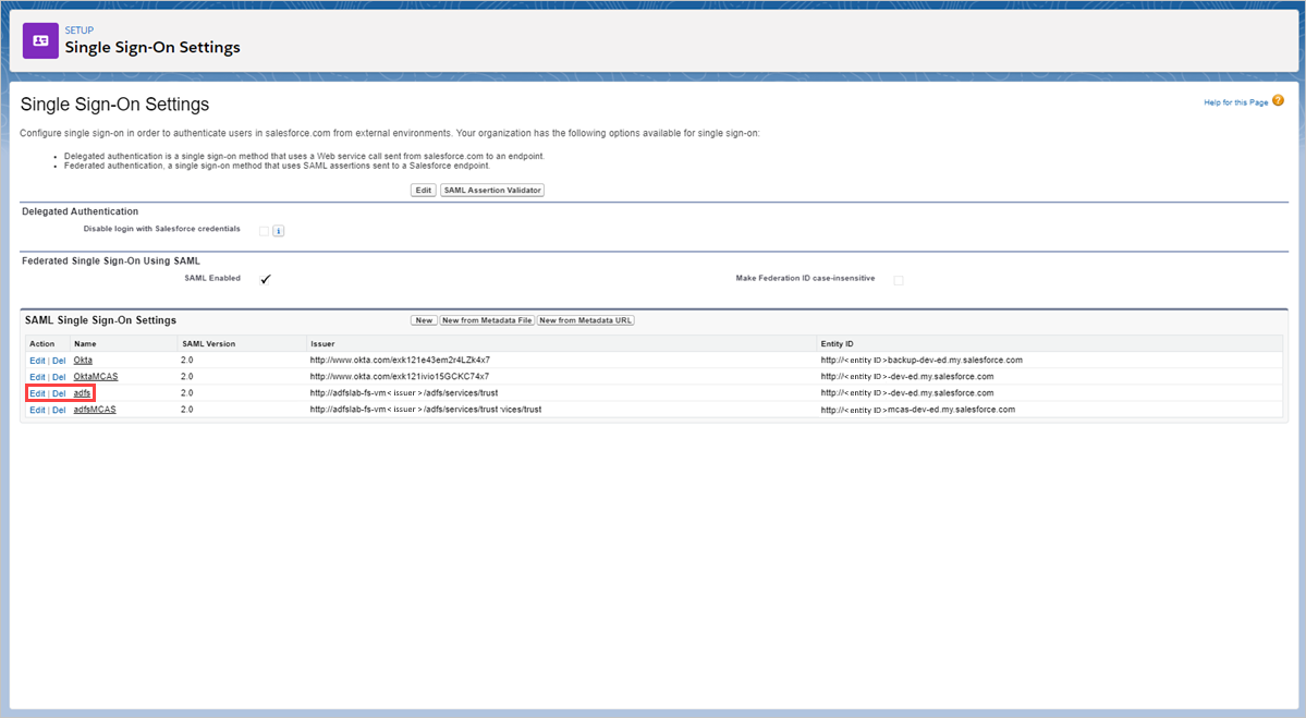 Salesforce SSO ayarları'nı seçin.