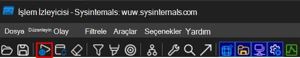 ProcMon yakalamayı başlatma düğmesini gösteren ekran görüntüsü.