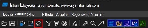 ProcMon girdilerini temizleme düğmesini gösteren ekran görüntüsü.