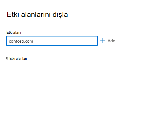 Hariç tutulacak etki alanının nasıl ekleneceğini gösteren ekran görüntüsü.