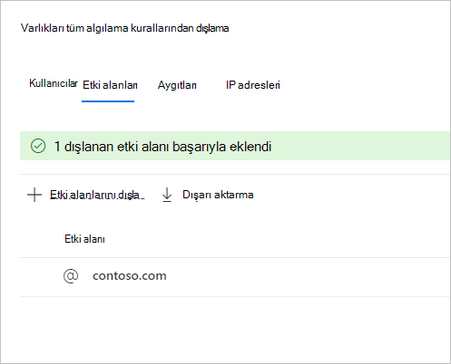 Genel dışlanan girişlerin listesini gösteren ekran görüntüsü.
