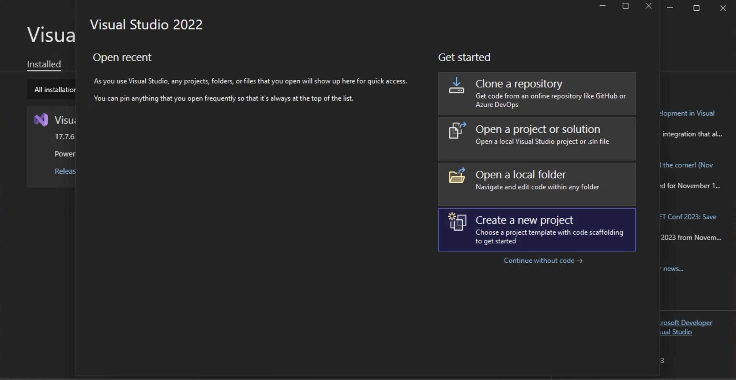 Select the New Project Menu