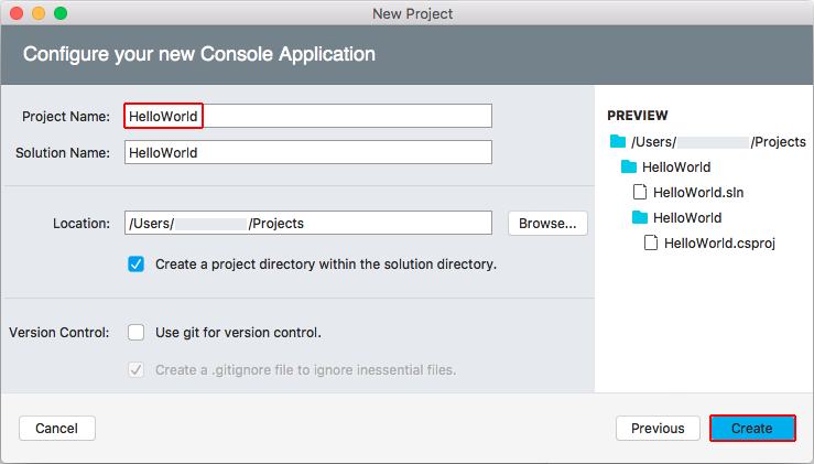 Configure your new Console Application dialog