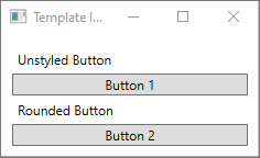 İki stilsiz düğme içeren WPF penceresi