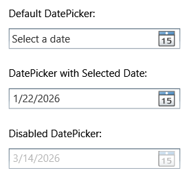 Farklı durumlarda DatePicker denetimi.
