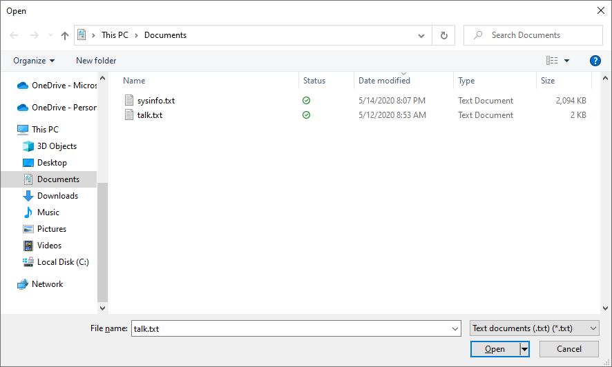 WPF'den çağrılan bir 'Dosya Aç' iletişim kutusu.
