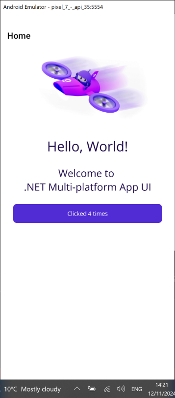 Android öykünücüsunda çalışan uygulama.