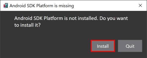 Android SDK platformunda iletişim kutusu eksik.