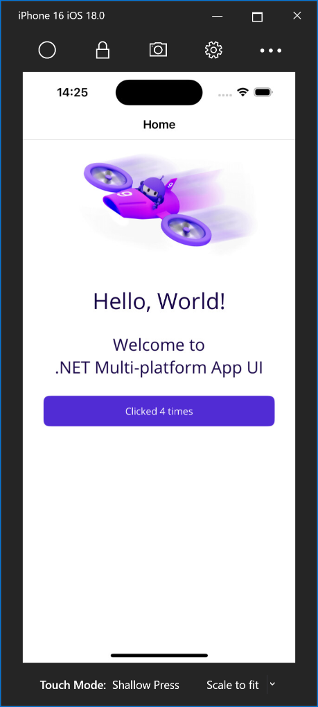 Mac'teki iOS Simülatörü'nde çalışan .NET MAUI uygulaması.