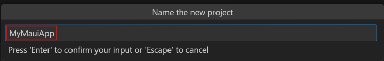 Visual Studio Code'da komut paletine proje adı girme işleminin ekran görüntüsü.