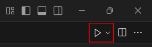 Windows'da Visual Studio Code'da çalıştır düğmesinin ekran görüntüsü.
