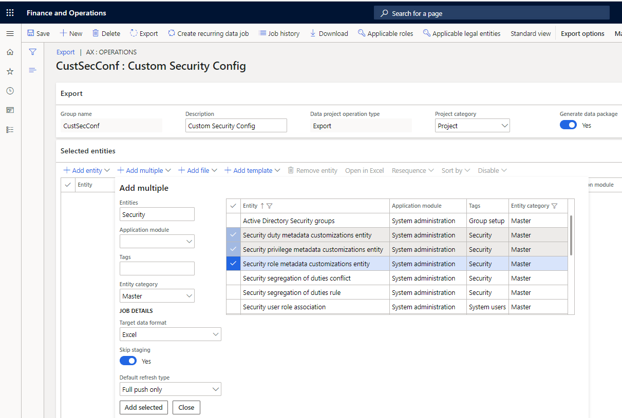 Screenshot of Setting the Generate data package option.