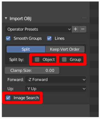 Import OBJ settings.