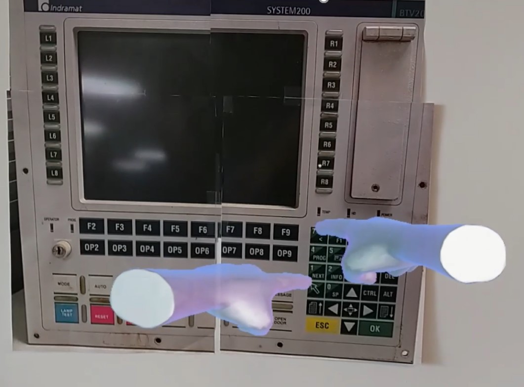 Example of buttons placed close together with holographic pointers Example of buttons placed close together with holographic pointers.