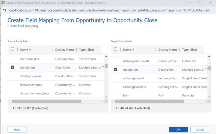 Mapping between Opportunity and Opportunity Close
