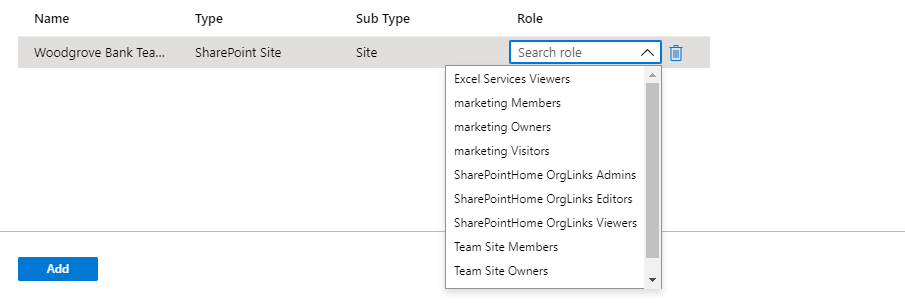 Access paketi - SharePoint Online sitesi için kaynak rolü ekleme