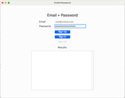 macOS uygulamasında e-posta ve parola girme kullanıcı isteminin ekran görüntüsü.