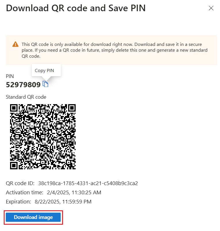 Kullanıcı için QR kodu görüntüsünün nasıl indirildiğini gösteren ekran görüntüsü.