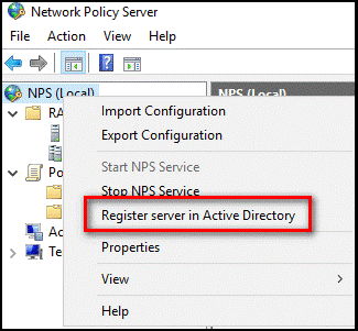 Sunucuyu Active Directory'ye kaydet menü seçeneği
