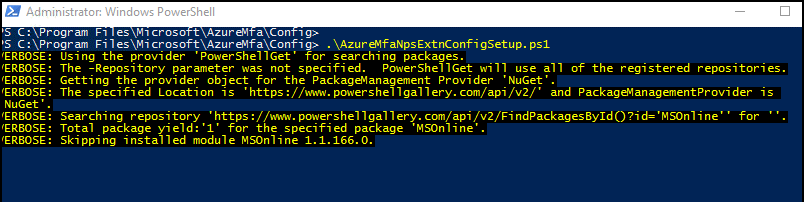 AzureMfsNpsExtnConfigSetup.ps1 yapılandırma betiğini çalıştırma
