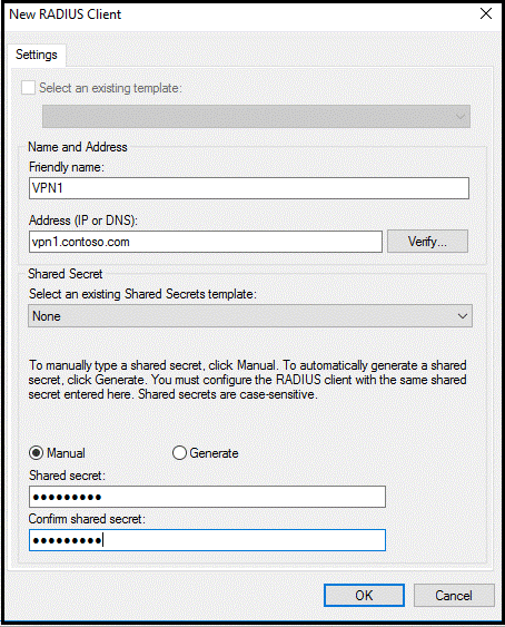 Yeni RADIUS istemci penceresi oluşturma