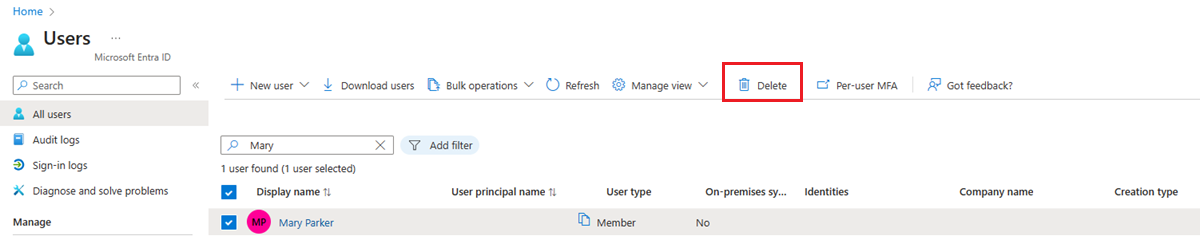 Tüm kullanıcılar sayfasında 'Kullanıcı Sil' vurgulanmış durumda