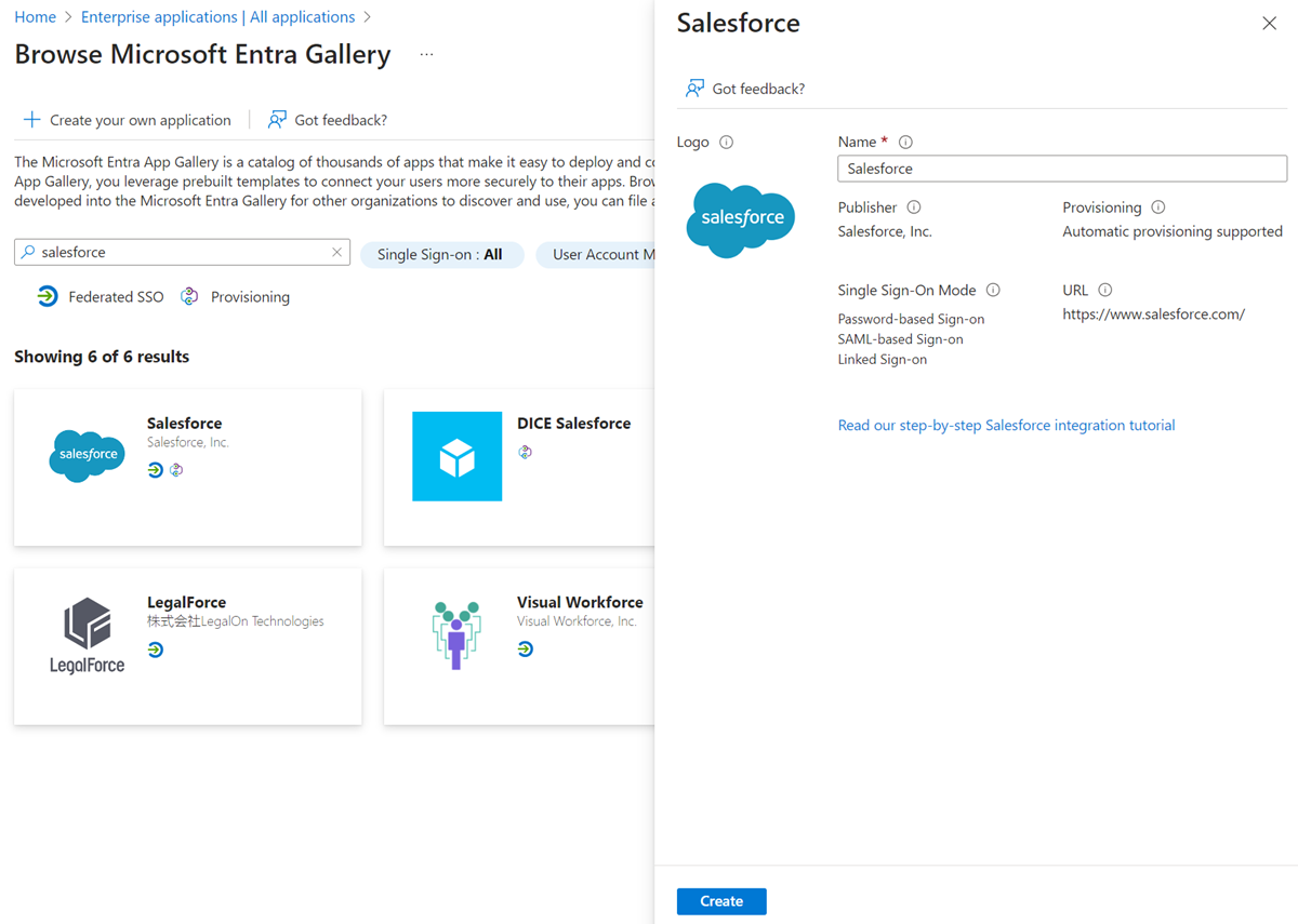 Microsoft Entra Galerisi'ndeki uygulamaların ekran görüntüsü.