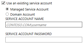 Windows Server'da Yönetilen Hizmet Hesabı'nın seçilmesini gösteren ekran görüntüsü.