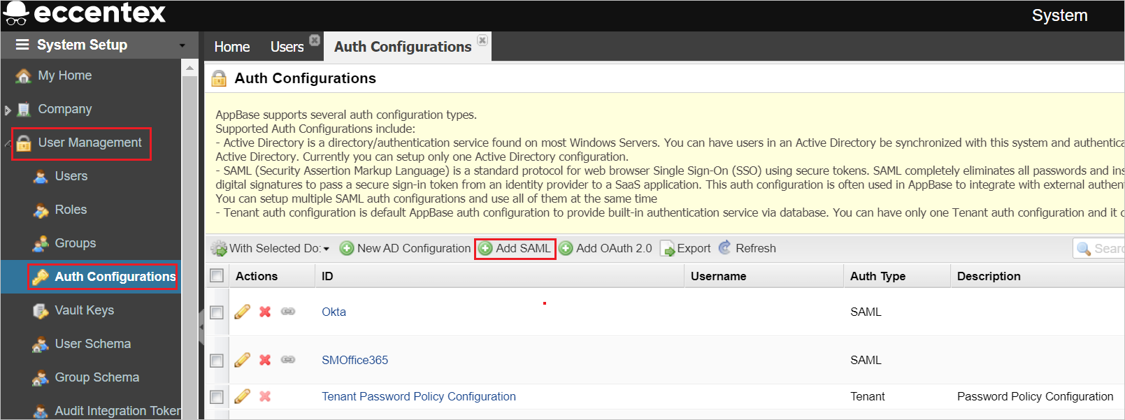 SAML settings Screenshot shows SAML settings.