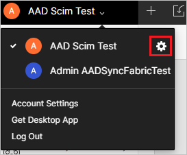 Figma yönetici konsolunun ekran görüntüsü. A D Scim Test adlı bir kiracı görünür. Kiracının yanında bir dişli simgesi vurgulanır.