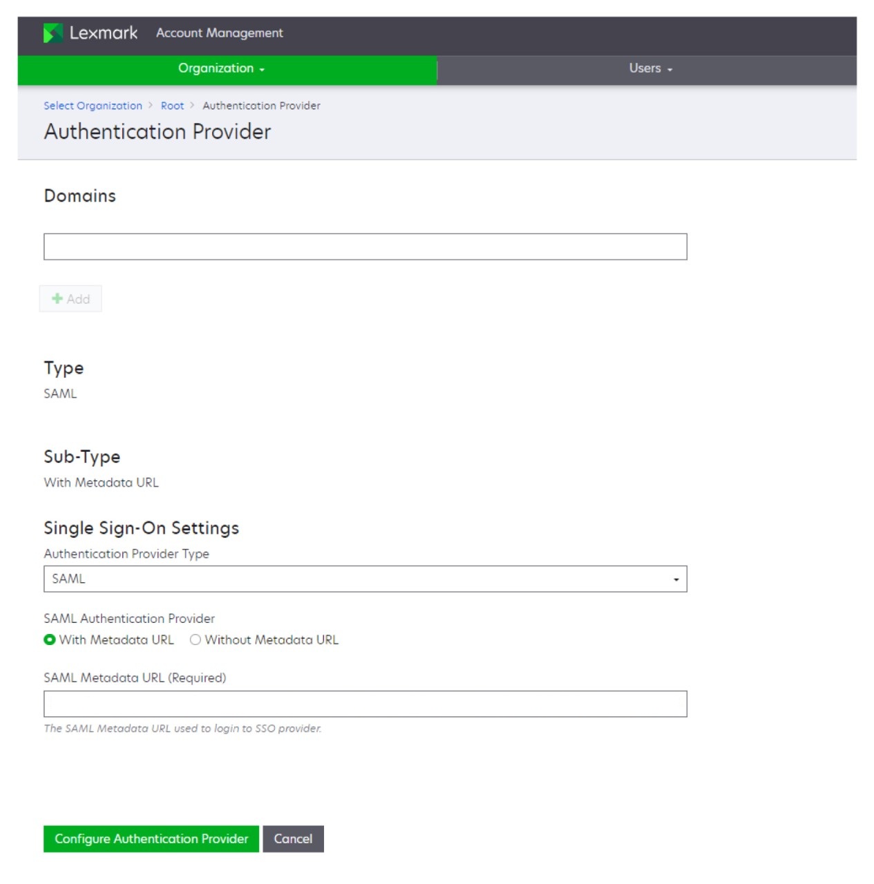 Kimlik doğrulama sağlayıcısının ekran görüntüsü.