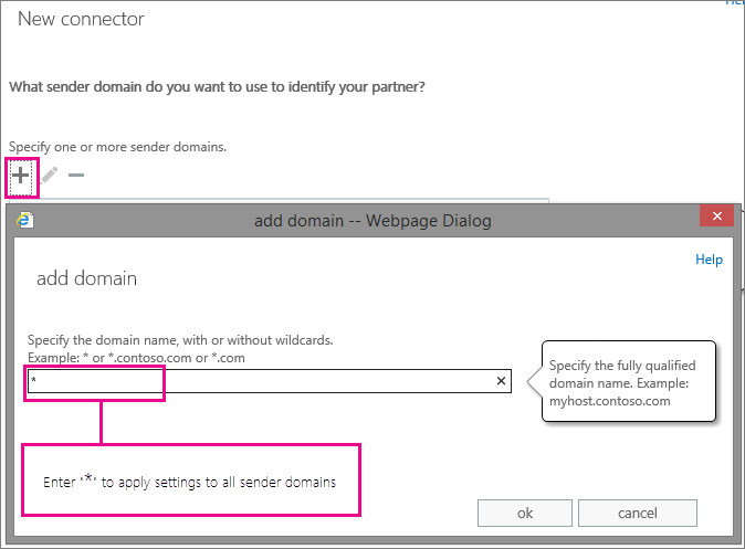 Screenshot that shows to enter "*" to apply settings to all sender domains.