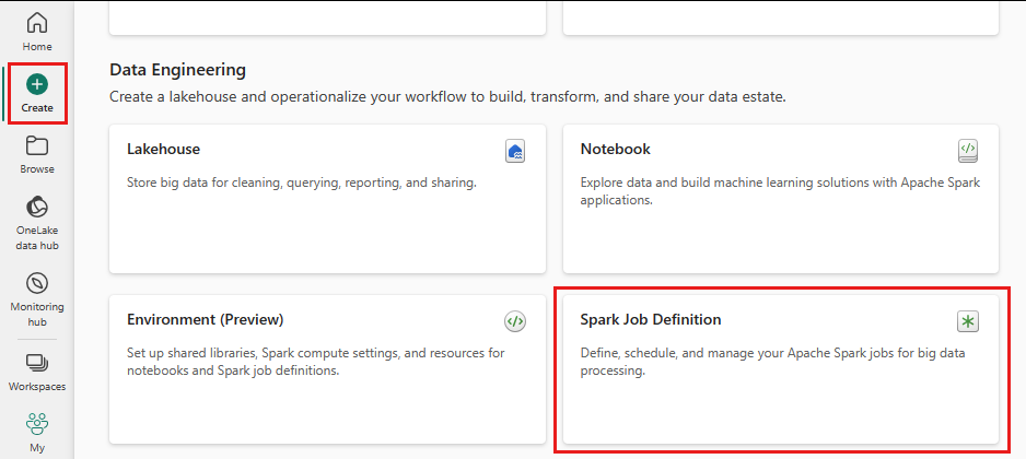 Screenshot showing new Spark Job Definition dialog