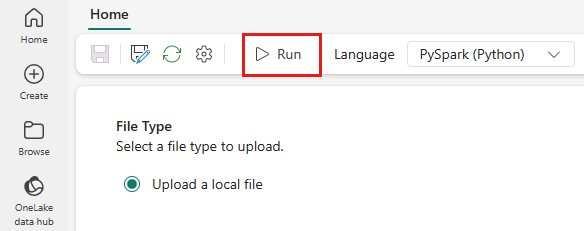 Screenshot showing Spark Job Definition run icon