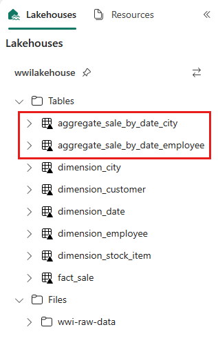 Screenshot of the Lakehouse explorer showing where the new tables appear.
