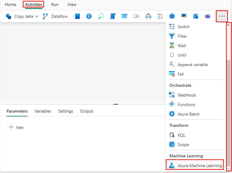 Etkinlikler bölmesinin ve Azure Machine Learning etkinliğinin vurgulandığı Doku kullanıcı arabiriminin ekran görüntüsü.