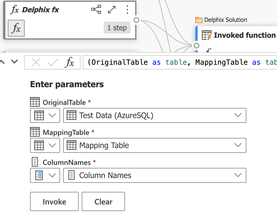 Screenshot of Enter parameters dialog invoked from the Delphix fx query.