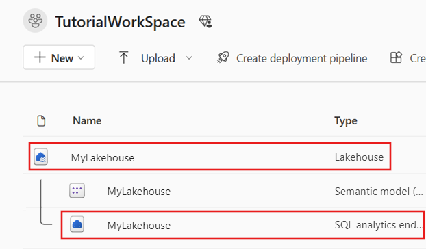 Screenshot showing the workspace with the Lakehouse destination highlighted.