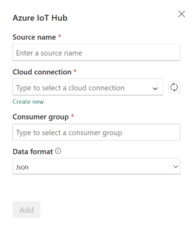 Olay akışında Azure IoT Hub'ın nerede yapılandırıldığını gösteren ekran görüntüsü.