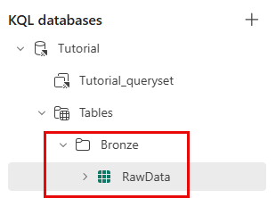 RawData tablosunu içeren Bronz alt klasörünün ekran görüntüsü.