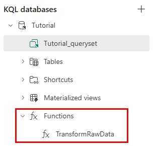 TransformedData işlevini içeren İşlevler klasörünün ekran görüntüsü.