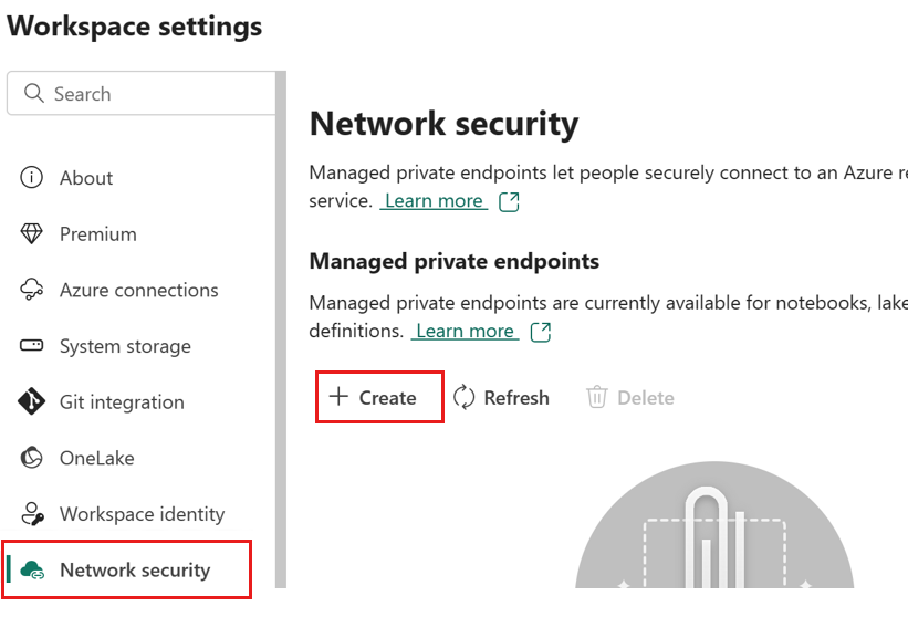 Screenshot of the Networks security tab in workspace settings.